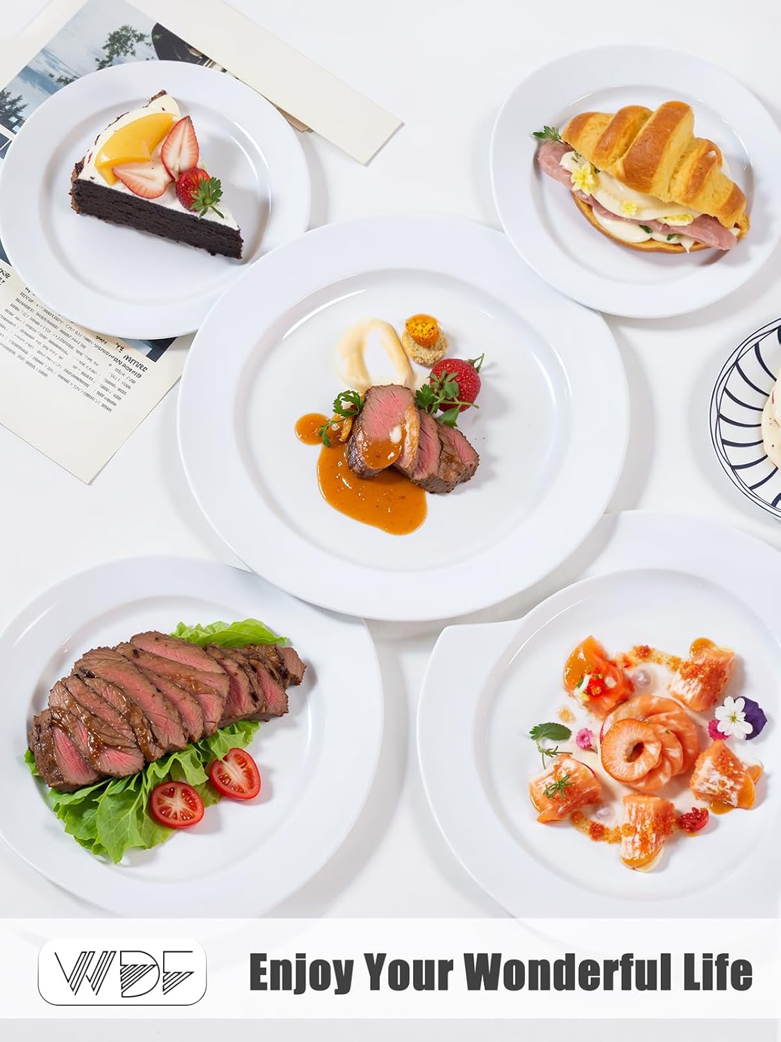 WDF 200pcs White Plastic Plates Disposable - Heavy Duty Plastic Plates for Party - Include 100 x 10" Dinner Plate and 100 x 7" Dessert/Cake Plate - Ideal for Weddings/Parties/Events