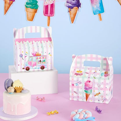 WERNNSAI 12 Pack Ice Cream Party Boxes - Ice Cream Birthday Decorations Summer Party Favor Boxes for Girls Kids Pink Purple Popsicle Candy Gift Box for Birthday Holiday Decoration