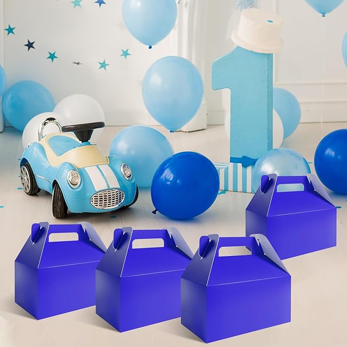 XAGLVV 24 Pack Dark Blue Paper Gable Boxes,6.2 Inch Candy Boxes with Handle, Snack Party Favor& Gift Cookie bags for kids Birthday,Wedding, Baby Shower, Graduation.