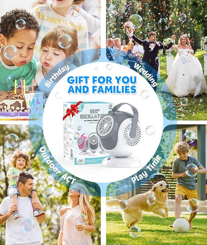 Rechargeable Bubble Machine - Auto 360° Rotation, 75° Tilt Range, 10 Large Wands - Bubbles Blower Maker for Kids, Toddlers, Outdoor Play, Wedding, Birthday, Parties, Gifts Toys for Boys, Girls