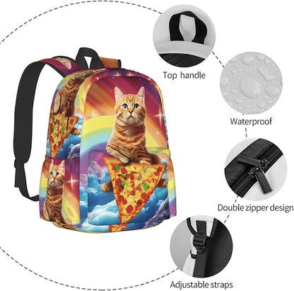 cfpolar 17 Inch Backpack Funny Pizza Cat Rainbow Laptop Bag Shoulder Bag School Bookbag Casual Daypack For Boys Girls