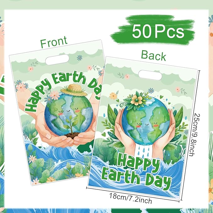 Falueqg Happy Earth Day Party Favors - 50 Pcs Earth Day Goodie Candy Treat Bags Protect the Environment Theme Party Supplies for Environmental Protection Activities