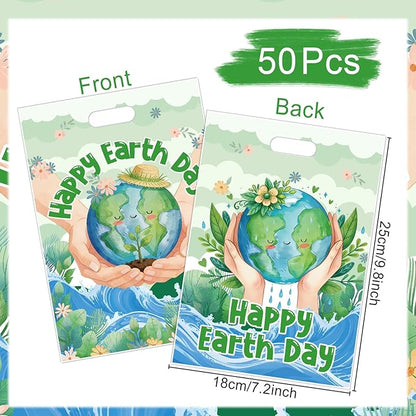 Falueqg Happy Earth Day Party Favors - 50 Pcs Earth Day Goodie Candy Treat Bags Protect the Environment Theme Party Supplies for Environmental Protection Activities