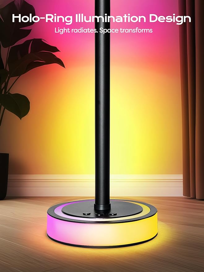 Smart Corner Floor Lamp, RGBICW LED Standing Lamp with App Control, 16 Million Colors with Music Sync, Dimmable Ambient Light for Bedroom, Living Room, Home Decor (Black)