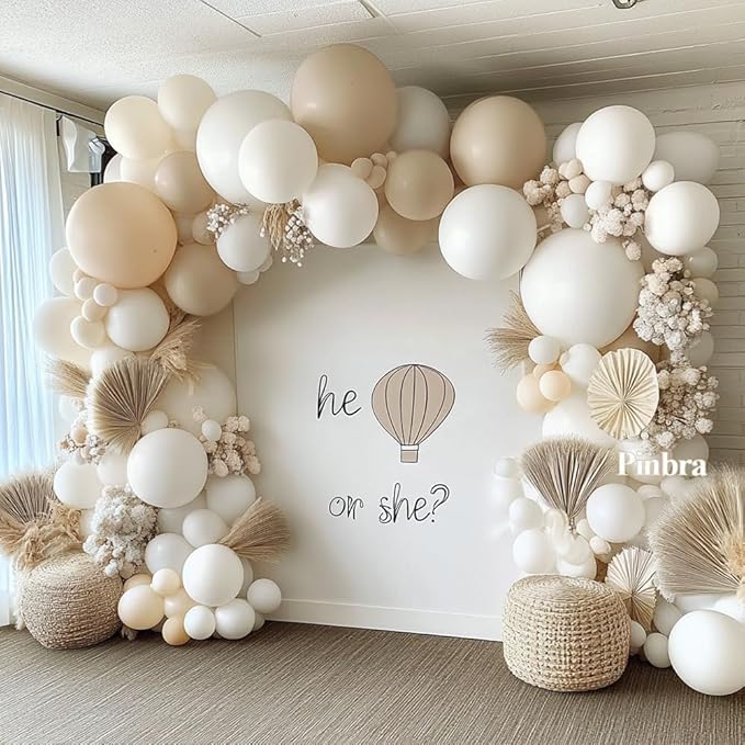 White Balloon Arch Double Stuffed White Sand Cream Beige Balloon Garland Kit Blush Nude Balloons for Neutral Baby Shower Gender Reveal Bridal Birthday Wedding Baptism Graduation Party Decorations