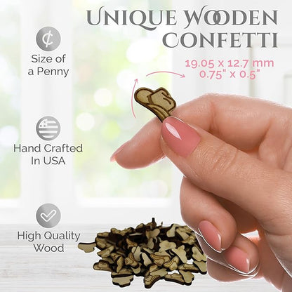 Confetti - Engraved Wood - Rustic Wooden Wedding Decor Party Table Scatter Decorations (Cowboy/Cowgirl Hat)