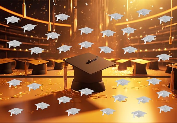 ONLYKXY 15gram Glitter Table Confetti Decor Scatter Bless Confetti Grad Party Decor for Congrats College Graduation Birthday Wedding Party Chocolate Favor Envelope Decal (Silver Graduation Cap)