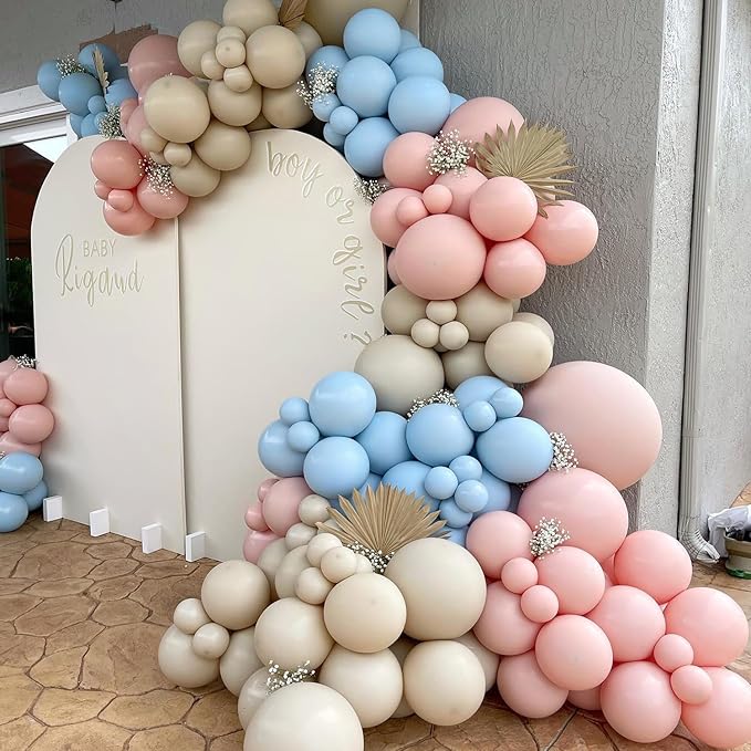 Gender Reveal Decorations,154pcs Pink Blue White Balloon Arch Garland Kit,Dusty Pink Dusty Blue White Sand Balloons For Boho Neutral Gender Reveal Oh Baby Shower Bear Birthday Party Decoration