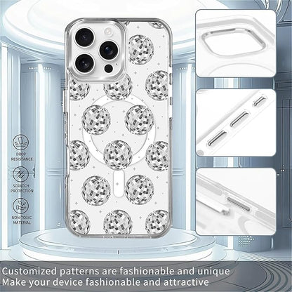 Case for iPhone 16 Pro Max,[Compatible with MagSafe],Disco Ball Grayish White Phone Case Design，for Women Girls Magnetic Clear Cover - Slim, Sleek, & Shockproof Protection