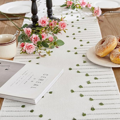 Wracra Boho Table Runner, Natural Cotton Woven Macrame Table Runners 36 Inches Long for Modern Farmhouse Woven Home Decor, 14x36 Inch, Green