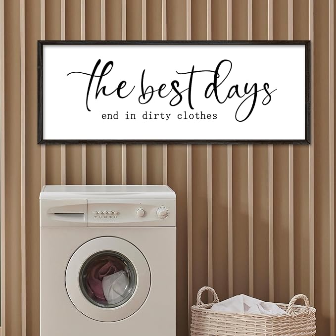 Laundry Room Wall Decor 40"×15" The Best Days End In Dirtiest Clothes Sign Funny Modren Bathroom Large Plaque Wood Framed Wall Hanging Art (Black)