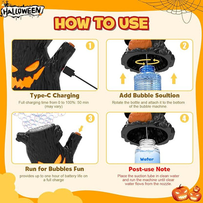 Rechargeable Bubble Machine - Automatic Bubble Blower Haunted Stump - Outdoor Play, Wedding, Birthday Party, Gifts Toys for Boys, Girls, Kids, Toddlers