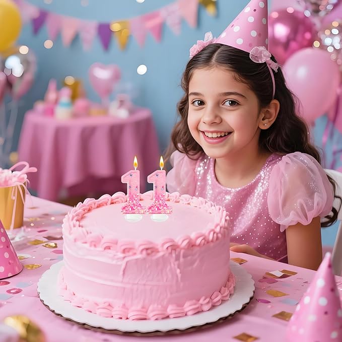 Pink Sequin Birthday Candles, Cake Number Candles, Girls 0th Birthday Decorations, Suitable for Birthday Parties, Anniversary Party Decorations(11)
