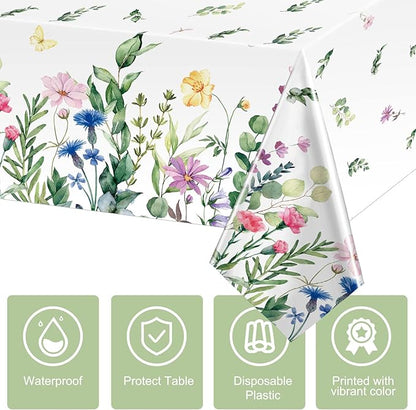 Breling 6 Pieces Wildflower Tablecloths Watercolor Floral Table Cover Wild Flower Plastic Tablecloth for Holiday Birthday Tea Party Weeding Baby Shower Decor, 54 x 108 Inch (Vivid Style)