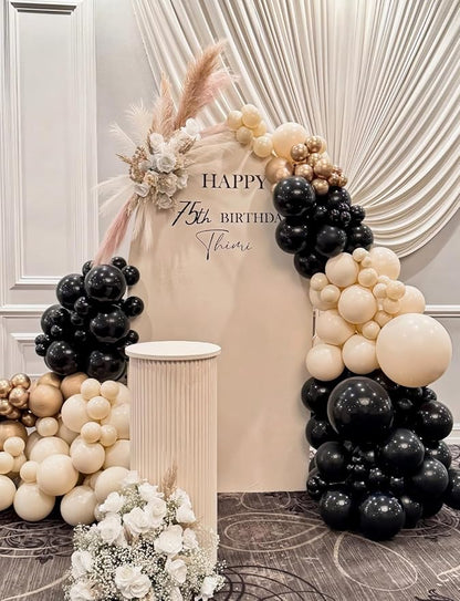 Black and Gold balloon Arch Garland Kit - Black Gold White Balloons with Sand White, Metallic Champagne Balloon, Star Foil Balloons for Graduation Birthday Wedding Party Decorations, 125Pcs