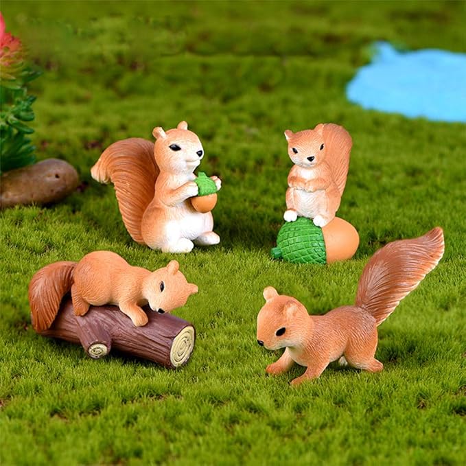 8 Pcs Squirrel Figures Animal Character Toys Cake Toppers, Squirrel Fairy Garden Miniature Figurines Collection Playset Christmas Birthday Gift Desk Decorations