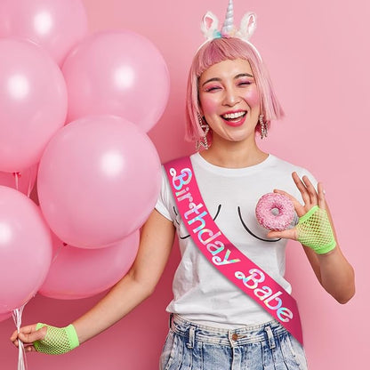 Birthday Babe Sash with Iridescent Foil, Hot Pink Birthday Sash for Girls, Women. Happy Bday Sash for Official Teenager Sweet 16, 21st 30th 40th 50th or Any Other Bday Party