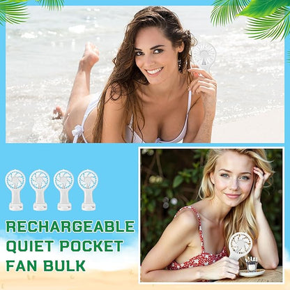 Woanger 12 Pcs Mini Handheld Fan Bulk 3 Speed USB Electric Battery Operated Small Portable Pocket Fan with Data Cable and Mounting Base Quiet Summer Gift for Wedding Camping Travel (White)