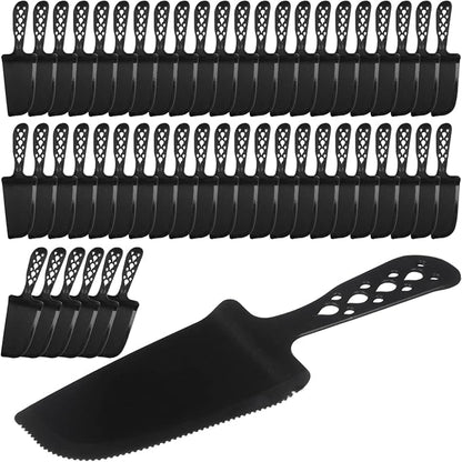 50 PCS Disposable Plastic Cake Cutter and Server 8x2.3 In Black Cake Plastic Server Cutter Plastic Cake Server Cutting for Pie Tart Cake Pizza Pastry Baking Cutter Holder Transfer for Kitchen Wedding