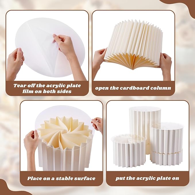 Capoda 5 Pieces Buffet Risers - 12" Cylinder Party Stands with Acrylic Plates Foldable Food Display Risers for Dessert Jewelry Cupcake Catering Supplies Wedding Birthday Party Table Decoration(White)