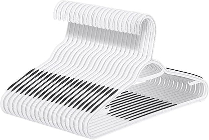 Plastic Hangers 50 Pack - Non Slip Clothes Hangers,Holds up to 18 lbs, Slim Space Saving Hangers for Suit,Dress,t Shirts,Blouse,Coats, Pants (White)