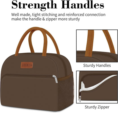Coobiiya Lunch Bag Women, Lunch Box for Women Adult Men, Small Leakproof Cute Lunch Tote Large Capacity Reusable Insulated Cooler Lunch Container for Work/Office/Picnic/Travel-Brown