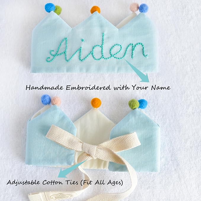 Personalized Hand Embroidered Crown for Baby and Kid Birthdays, Custom Baby Birthday Hat, Fit All Ages