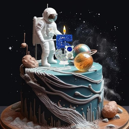 HXOUSE Astronaut 5th Birthday Candle - Space Universe Sparkler 5 Candle for Birthday Cake Boy, Topper for Party Decorations Anniversary Celebrations (Number 5)