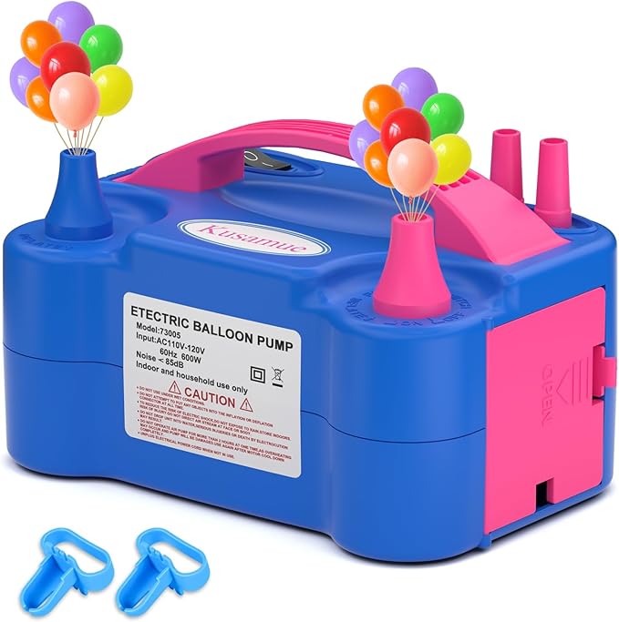 Electric Balloon Pump, Balloon Inflator Machine for Balloons at Home, Portable Dual Nozzle Air Pump Balloon Inflator/Blower Bulk Balloons Filling for Kids Party Decoration(Blue,110V)