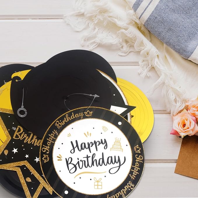 Happy 55th Birthday Black & Gold Glitter Swirls Streamers Party Decorations - 15 Pcs 55th Birthday Hanging Swirls Streamers Kit,Perfect for 55th Bday Party Sign.