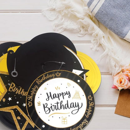 Happy 55th Birthday Black & Gold Glitter Swirls Streamers Party Decorations - 15 Pcs 55th Birthday Hanging Swirls Streamers Kit,Perfect for 55th Bday Party Sign.