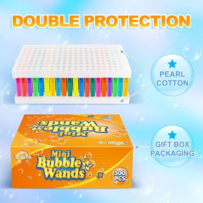 Bubble Wand, 300 Pieces Mini Bubble Wands Bulk in 10 Colors, Bubbles Party Favors Bulk for Kids, Summer Toys for Girls & Boys, Carnival Prizes, Themed Birthday, Wedding, Indoor Outdoor Activity
