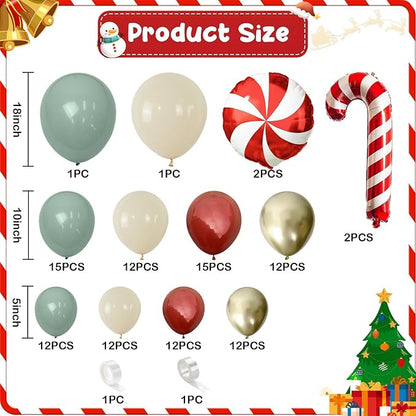 Christmas Balloon Garland Arch Kit, 111PCS Red Green Gold White Balloons with Lollipop Candy Cane Mylar Foil Balloon Arch for Xmas Party Holiday Wedding Birthday New Year Decorations