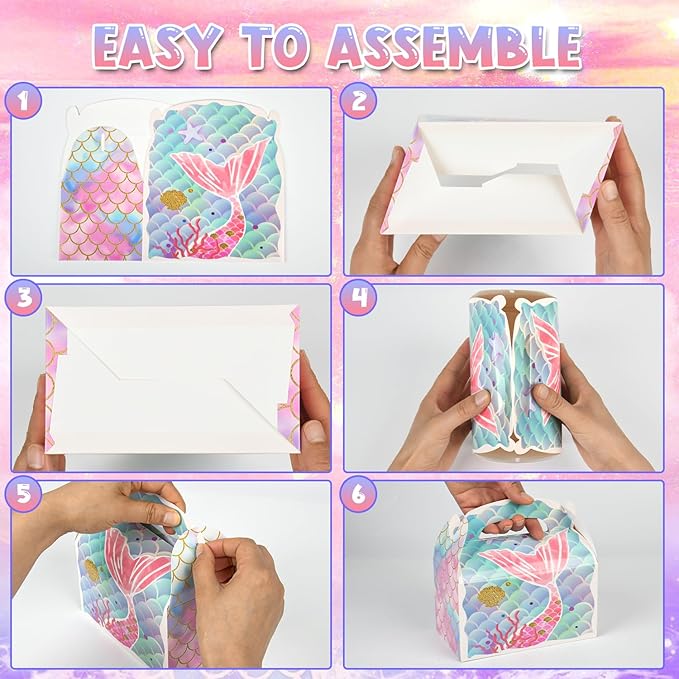 36 Pack Cute Mermaid Party Favor Treat Boxes, Small Ocean Gable Boxes for Parties Giveaways and Small Business 6.18x3.58x3.39 Inches