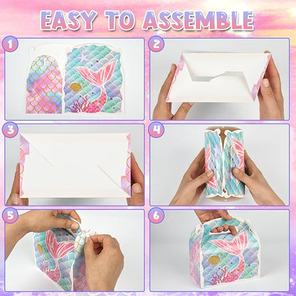 36 Pack Cute Mermaid Party Favor Treat Boxes, Small Ocean Gable Boxes for Parties Giveaways and Small Business 6.18x3.58x3.39 Inches