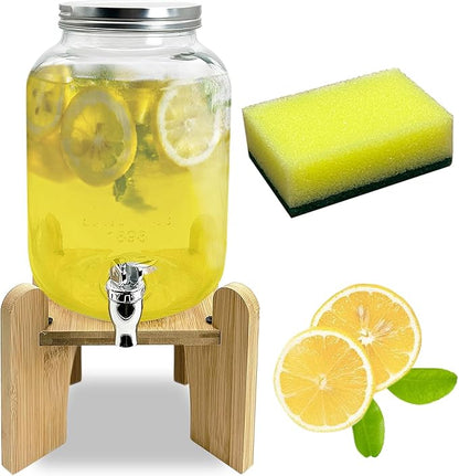 Tfwadmx 1 Gallon Drink Dispenser for Parties, Beverage Dispenser With Wood Stand Lemonade Dispenser Iced Tea Pitcher Party Beverage Dispenser for Lemonade, Juice, Punch, Water, Outdoor, Daily Use