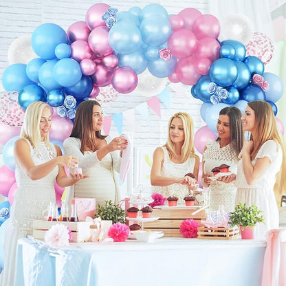 Gender Reveal Pink and Blue Balloons Set, 60 Piece 12 Inch Macaron Confetti Star Pattern Balloons with Ribbon for Birthday Wedding Baby Party Decorations