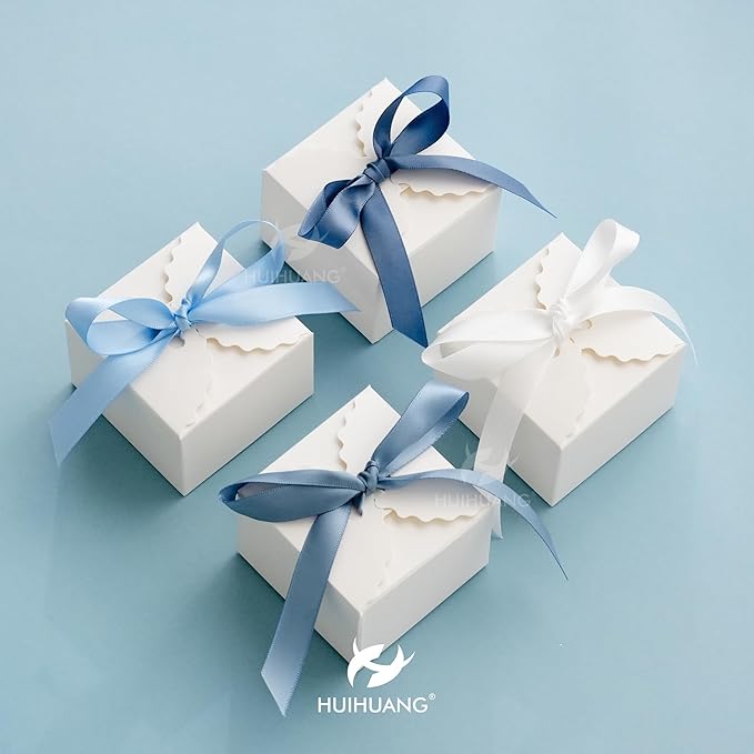 HUIHUANG Dusty Blue Satin Ribbon 1/2 inch x 4 Rolls Light Blue/Smoke Blue/White/Dusty Blue Ribbon for Gift Wrapping DIY Crafts Hair Decor Flower Bouquets Wedding Decor- Total 40 Yards
