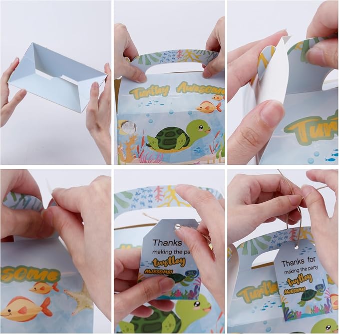 24PCS Sea Turtle Party Favor Gift Boxes With 24 Thank You Tags, Ocean Under the Sea Turtle Goodie Candy Treat Bags for Birthday Baby Shower Decorations Supplies