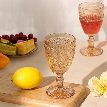 abrwyy Amber Wine Glasses set of 4, Amber Goblets, Vintage Drinking Glassware, Colored Glassware Set for Party, Home & Wedding