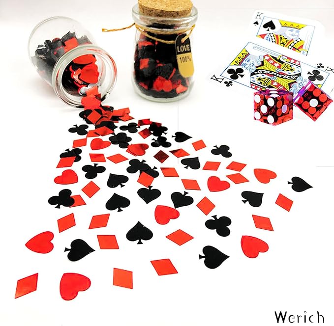 Werich Casino Poker Confetti Night Club Party Metallic Foil Table Scatters Wedding Birthday Baby Shower Bridal Shower Festival Theme Party Decorations Supplies, Black and Red