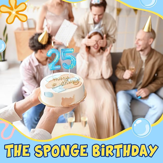 Conelist Sponge Birthday Number Candle for Cake Cute Flower Cloud Decorations Cupcake Toppers Cartoon Numeral Birthday Cake Topper for Sponge Fans Party Decoration Supplies(Number 25)