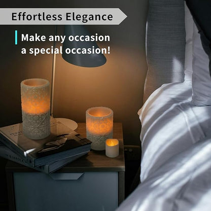 FURORA LIGHTING Grey Rome Real Wax LED Candles with Remote and Timer, 4 Pillar and 4 Votives Pack of 8, Flameless Flickering Candles for Home Décor, Battery Included