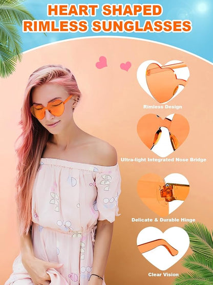 12 Pairs Heart Shaped Sunglasses for Women Colorful Glasses Fun Trendy Transparent Heart Sunglasses Party Favor
