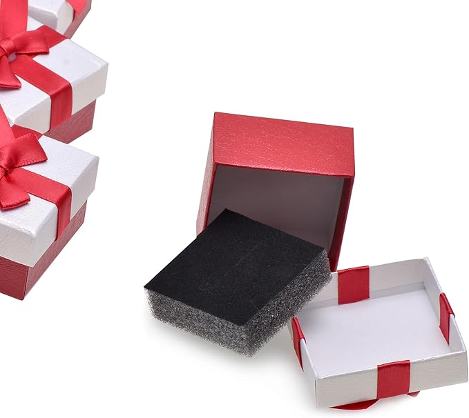 Pearl Miner 2.3 x 2.3 x 1.5 Inches Small Gift Boxes with Red Ribbon Bow, 12 Pack