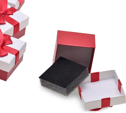Pearl Miner 2.3 x 2.3 x 1.5 Inches Small Gift Boxes with Red Ribbon Bow, 12 Pack