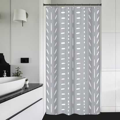 Riyidecor Stall Small Boho Gray Half Size Shower Curtain Chevron Herringbone Striped Geometric 36Wx72H Inch Single Narrow Tiny Walkin Stand Up Fabric Decor Bathroom Polyester Waterproof 7 Pack Hooks