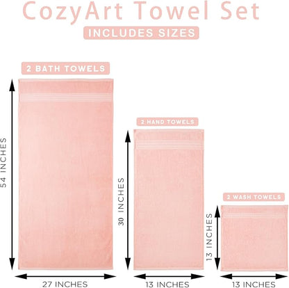 COZYART Pink Bathroom Towels Set, 100% Turkish Cotton Bath Towel Sets of 3 for Bathroom, Super Soft Highly Absorbent, 650 GSM Luxury Set with 1 Bath Towel, 1 Hand Towel, 1 Washcloths