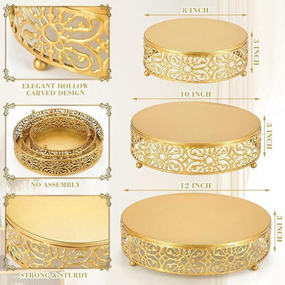Cake Stand Set of 3 Metal Cupcake Stands Dessert Display Plate for Wedding Party Birthday (Metal, Gold)