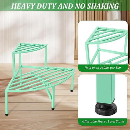 Dipion Corner Plant Stand Outdoor Metal,2 Tier Heavy Duty Ladder Plant Shelf Indoor for Multiple Plants,37.08" L x 22.83" W x 20.07" H,Mint Green
